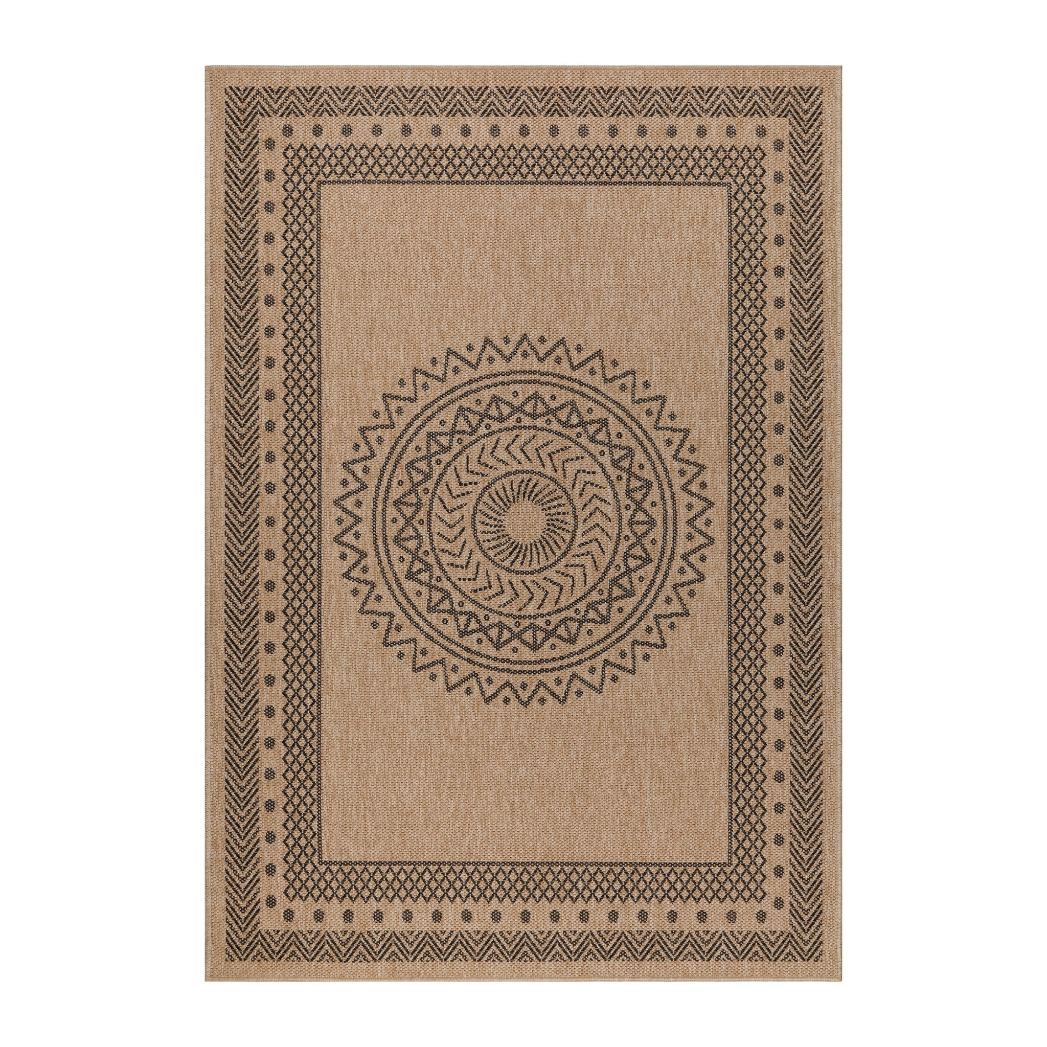 DHAKA - Tapis intérieur/extérieur aspect jute motif mandala noir