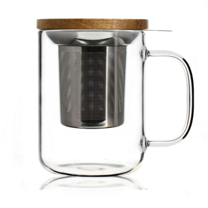 Tisanière en verre et couvercle en bois d'acacia 450ml GUSTAVE