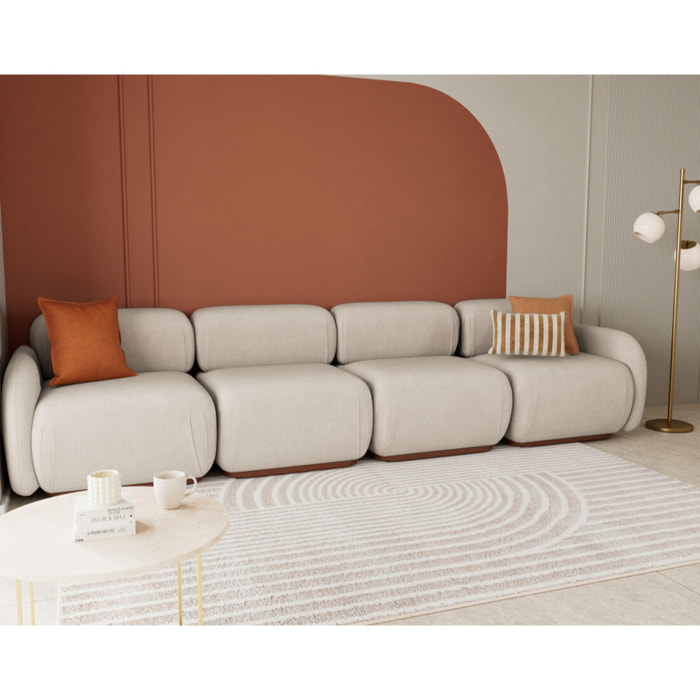 Penelope - canapé droit modulable 4 places en velours texturé - Beige