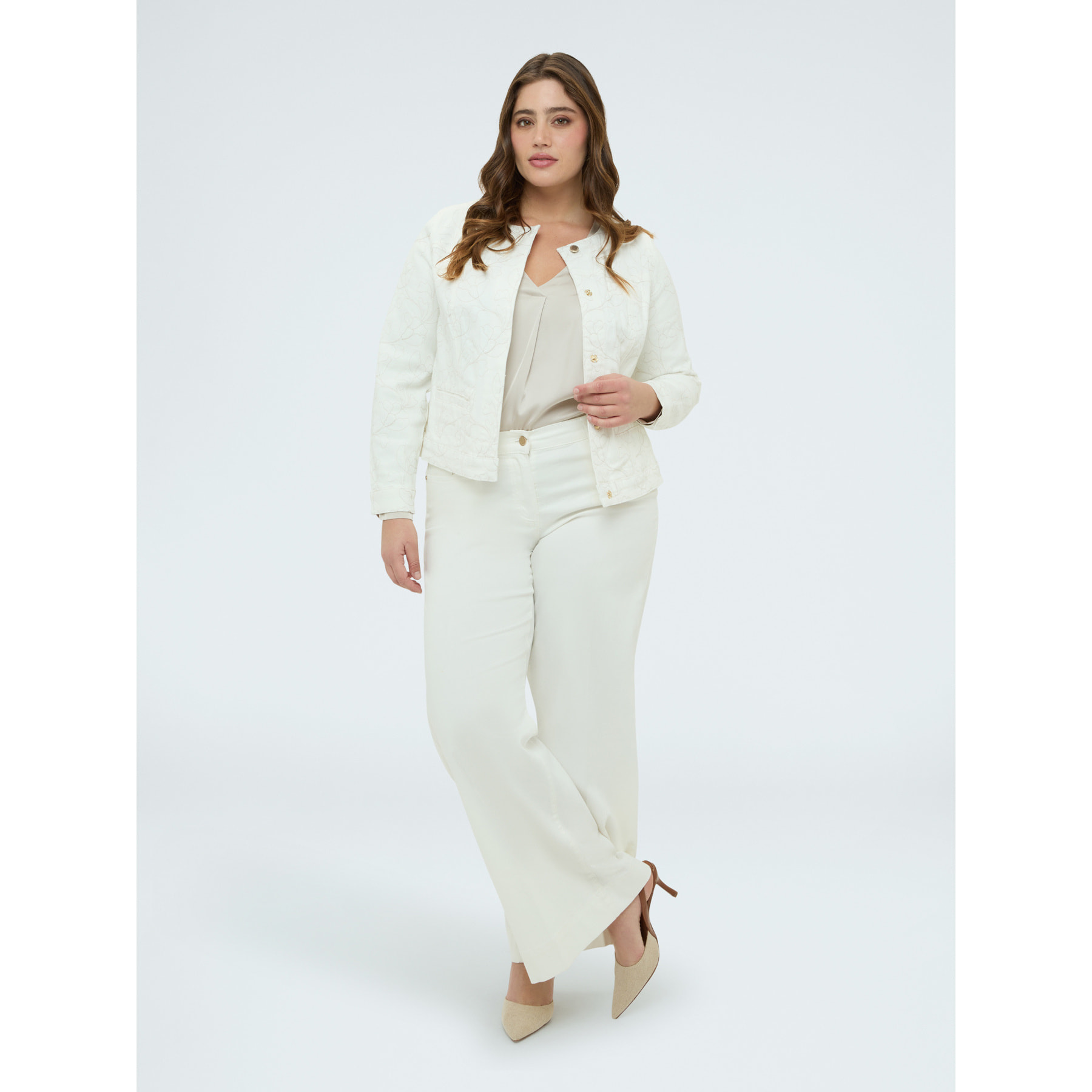 Fiorella Rubino - Giacca in denim bianco con ricamo floreale - Bianco