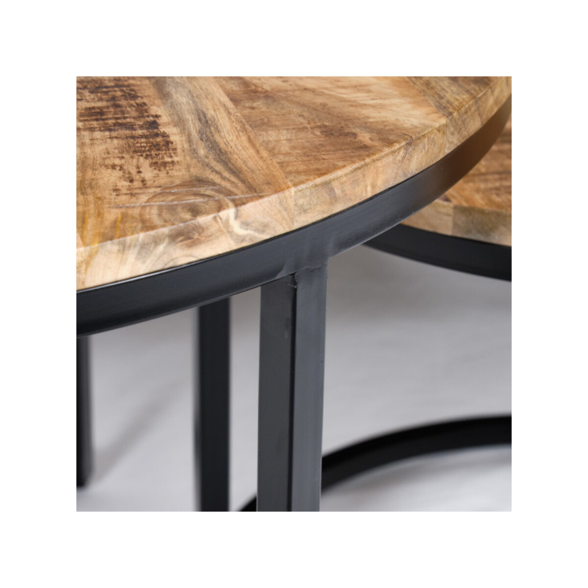 Tables basses rondes gigognes en bois de manguier et pieds métal - FUR