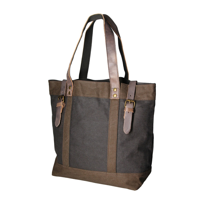 Borsa a mano unisex - Modello Maura - Canvas e pelle - 38.0 x 37.0 x 16.0 cm