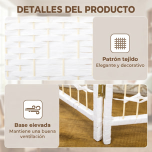 HOMCOM Biombo Plegable de 6 Paneles, 240x170 cm, Biombo Separador de Ambientes de Cuerda de Papel, Marco de Madera, Decoración para Dormitorio, Salón, Blanco