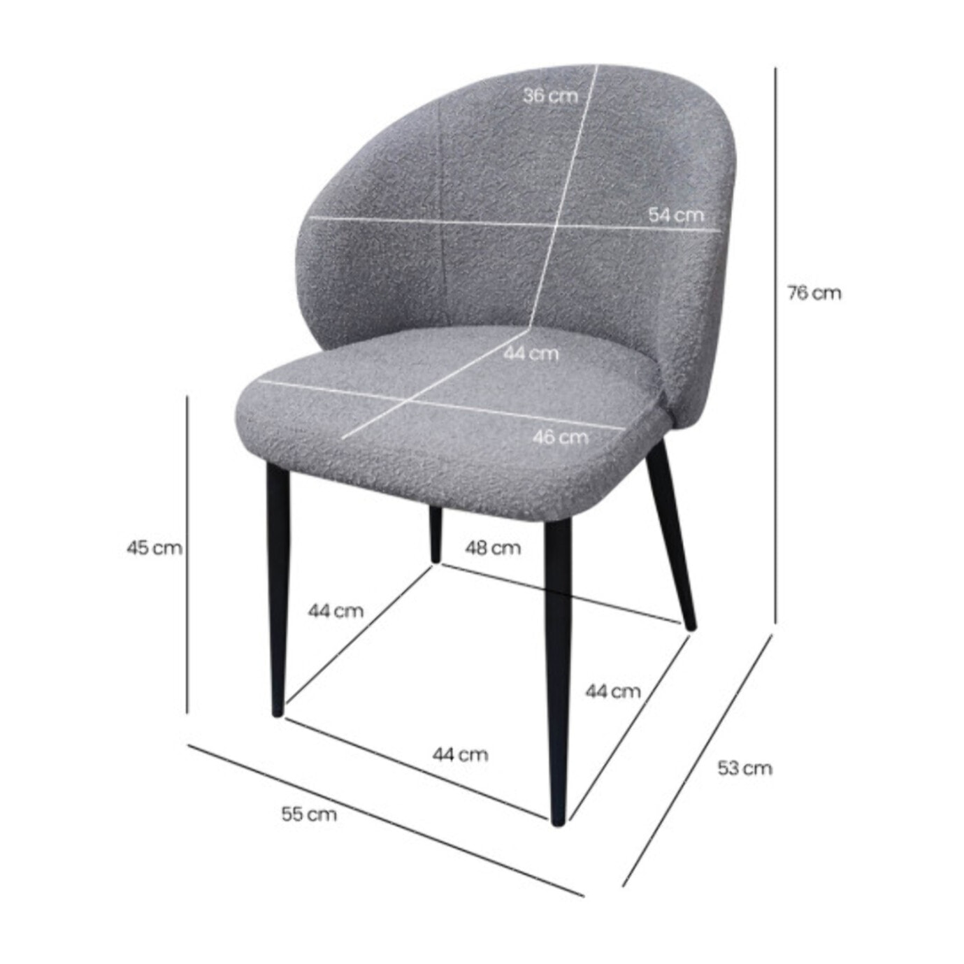 Chaise en tissu bouclette avec pieds en métal noir - SIROCCO