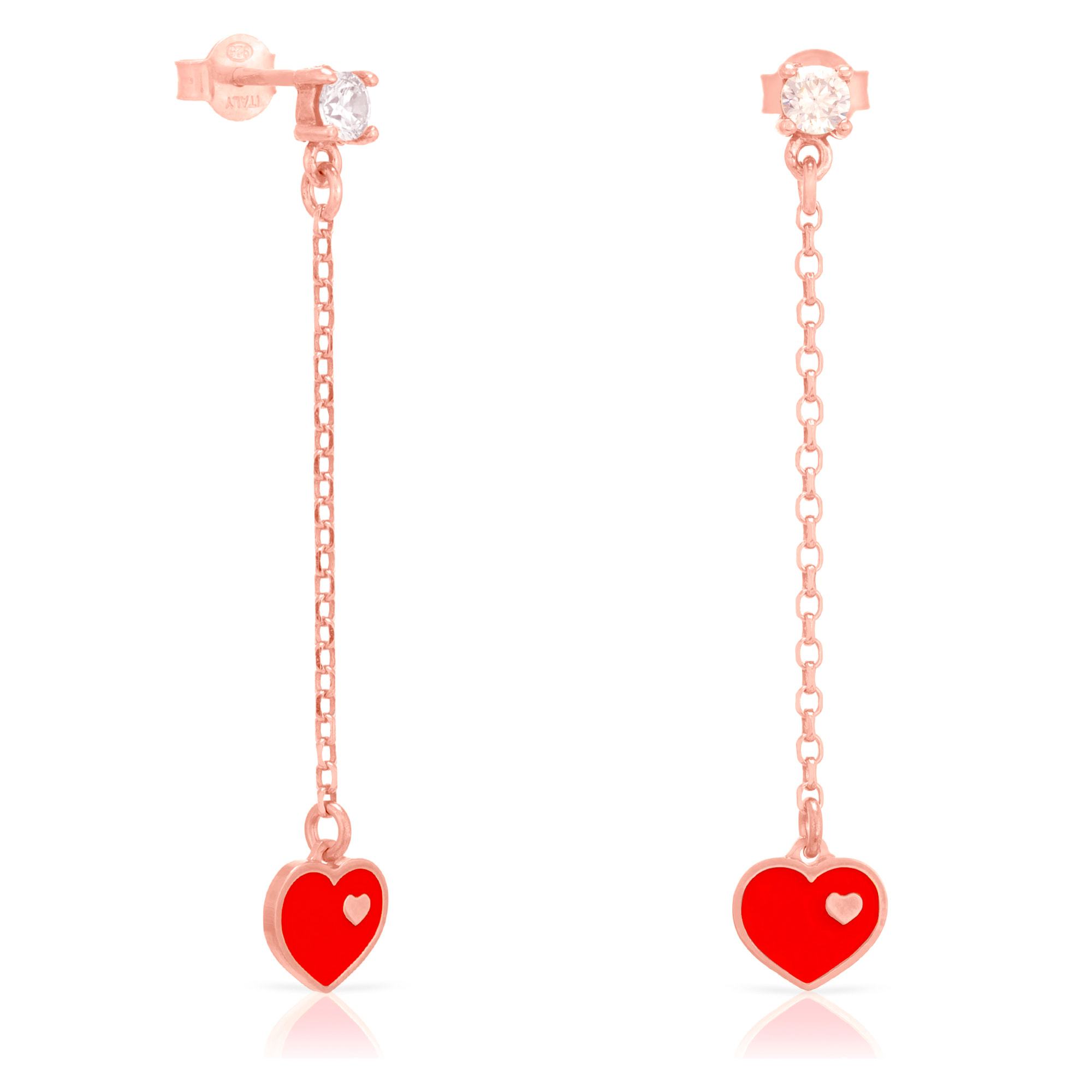 Pendiente de Plata de Ley 925 colgante con corazón esmaltado