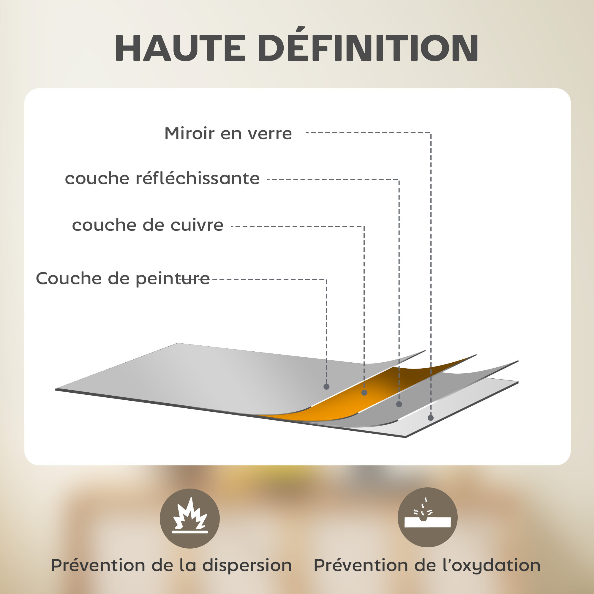 Miroir mural rectangulaire dim. 60L x 80H cm MDF effet bois naturel