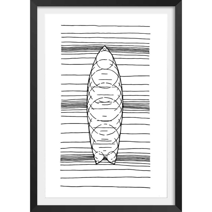 Poster surf géo Affiche + cadre en bois - Noir