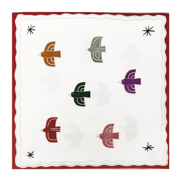 Lot de 20 serviettes en papier motif oiseau - Rouge