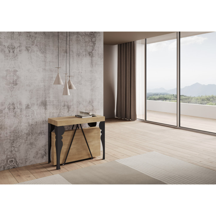 Consolle allungabile 90x40/300 cm Riza quercia natura telaio antracite