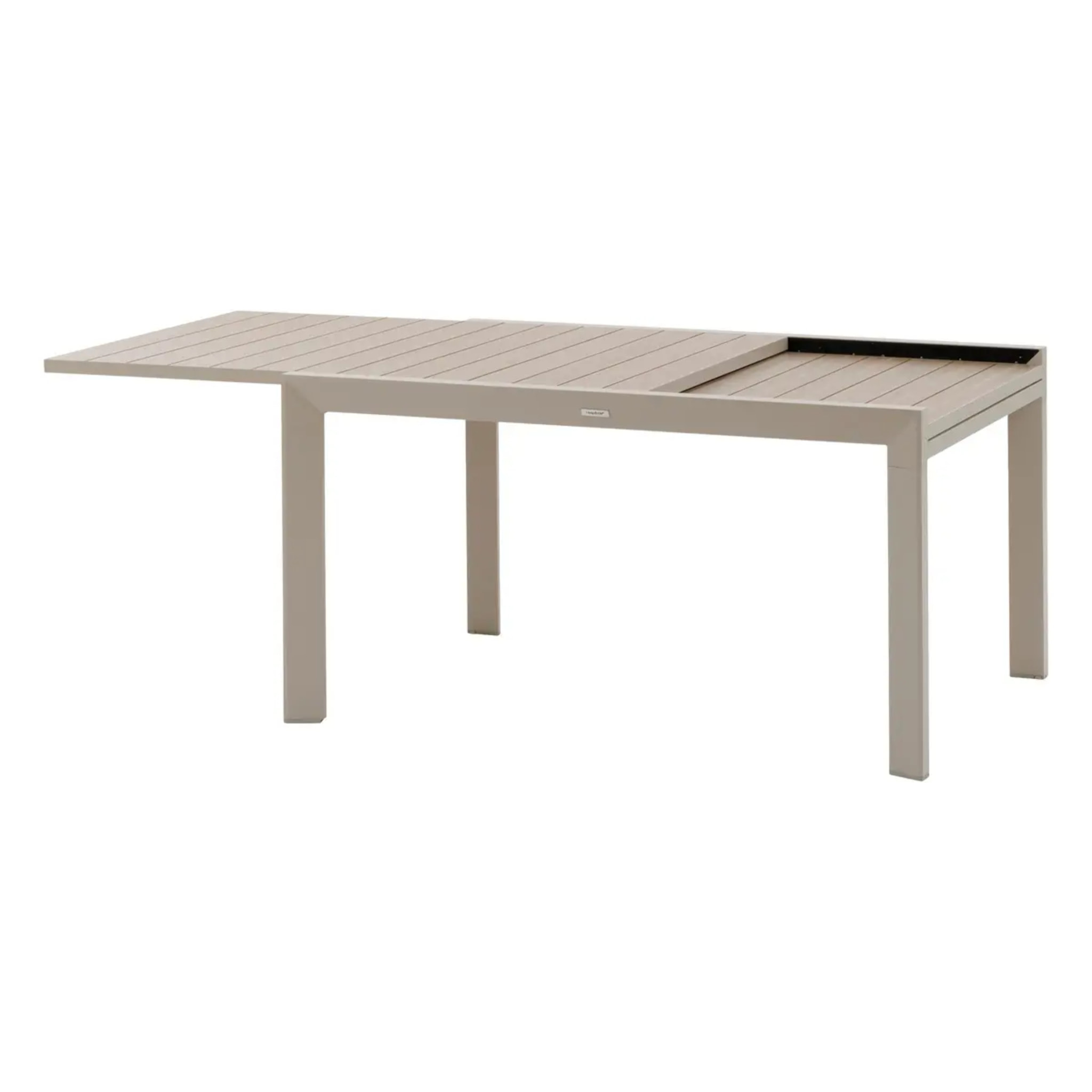Table de jardin extensible coulissante "Évasion" effet bois lin & argile 10 places  lates en aluminium