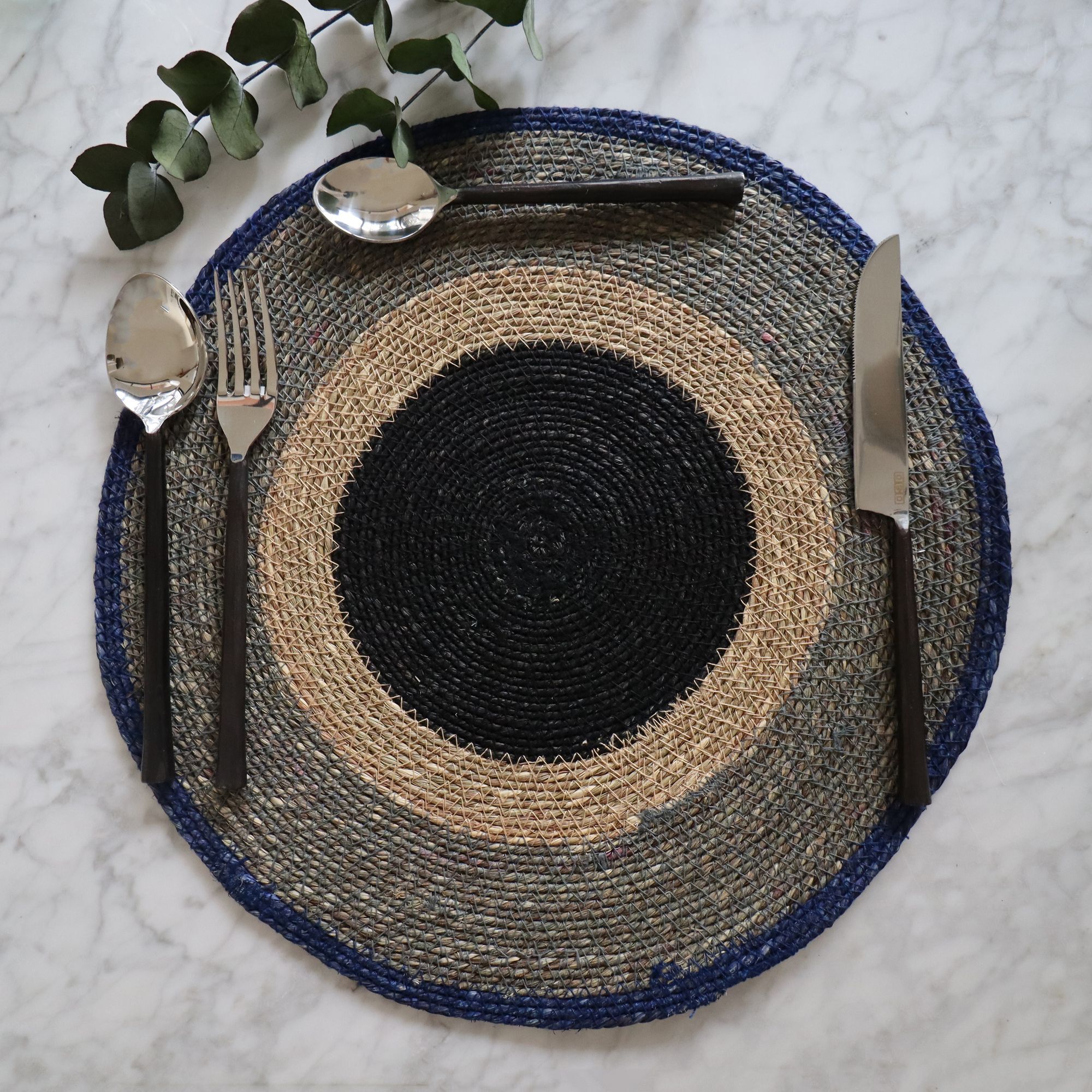 Lot de 6 sets de table bleu en jonc de mer 38cm LUNA