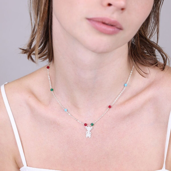 Collana Catena Rolo con Howlite e Agata Multicolore e Pendente Bambina