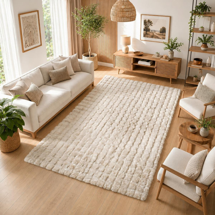 Tapis shaggy, faux uni sobre, poil long shaggy moelleux