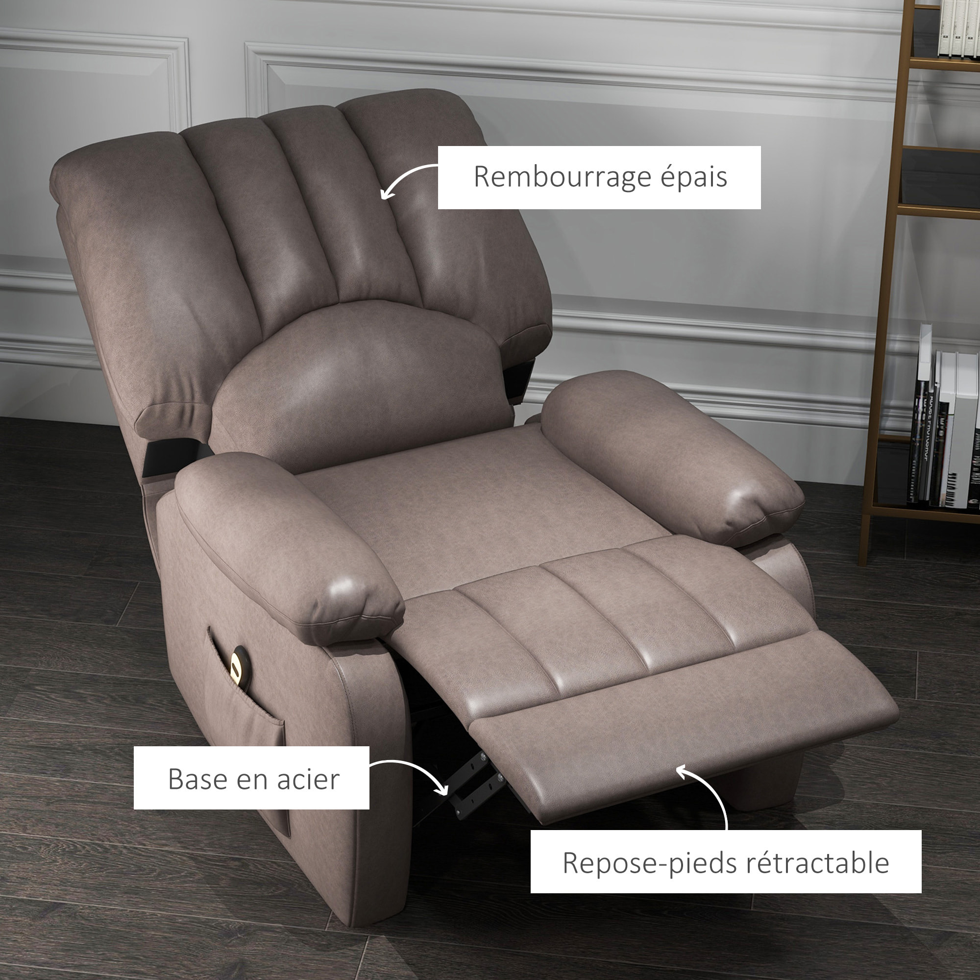 Fauteuil de relaxation électrique - fauteuil releveur inclinable - repose-pied ajustable - microfibre polyester gris