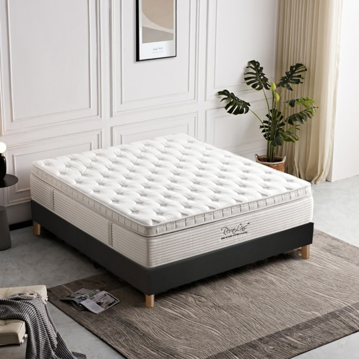 Ensemble Matelas Splendid & sommier déco| 37 cm | Mémoire de forme, mousse de maintien et ressorts ensachés | Cadre à lattes |Tissu | Gris foncé