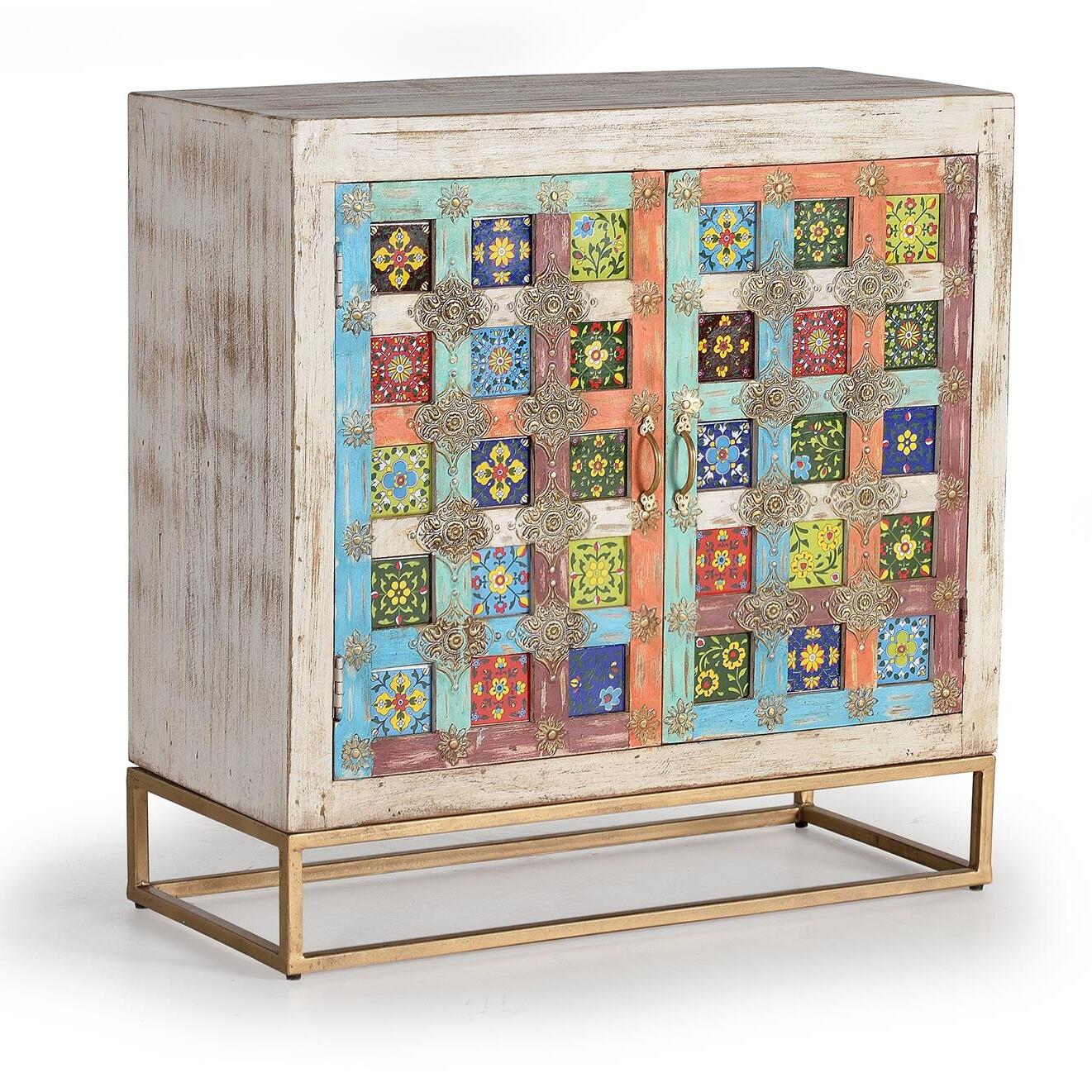 Mueble auxiliar - madera de mango y metal - 90x90x40cm