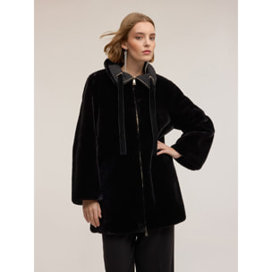 Motivi - Abrigo efecto peluche reversible - Negro
