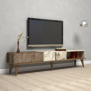 Mobile porta TV Dfirican, Credenza da soggiorno, Armadio basso per TV, Base parete attrezzata, 180x35h40 cm, Noce e Bianco