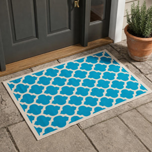 Petit tapis Begja bleu et blanc motif géométrique
