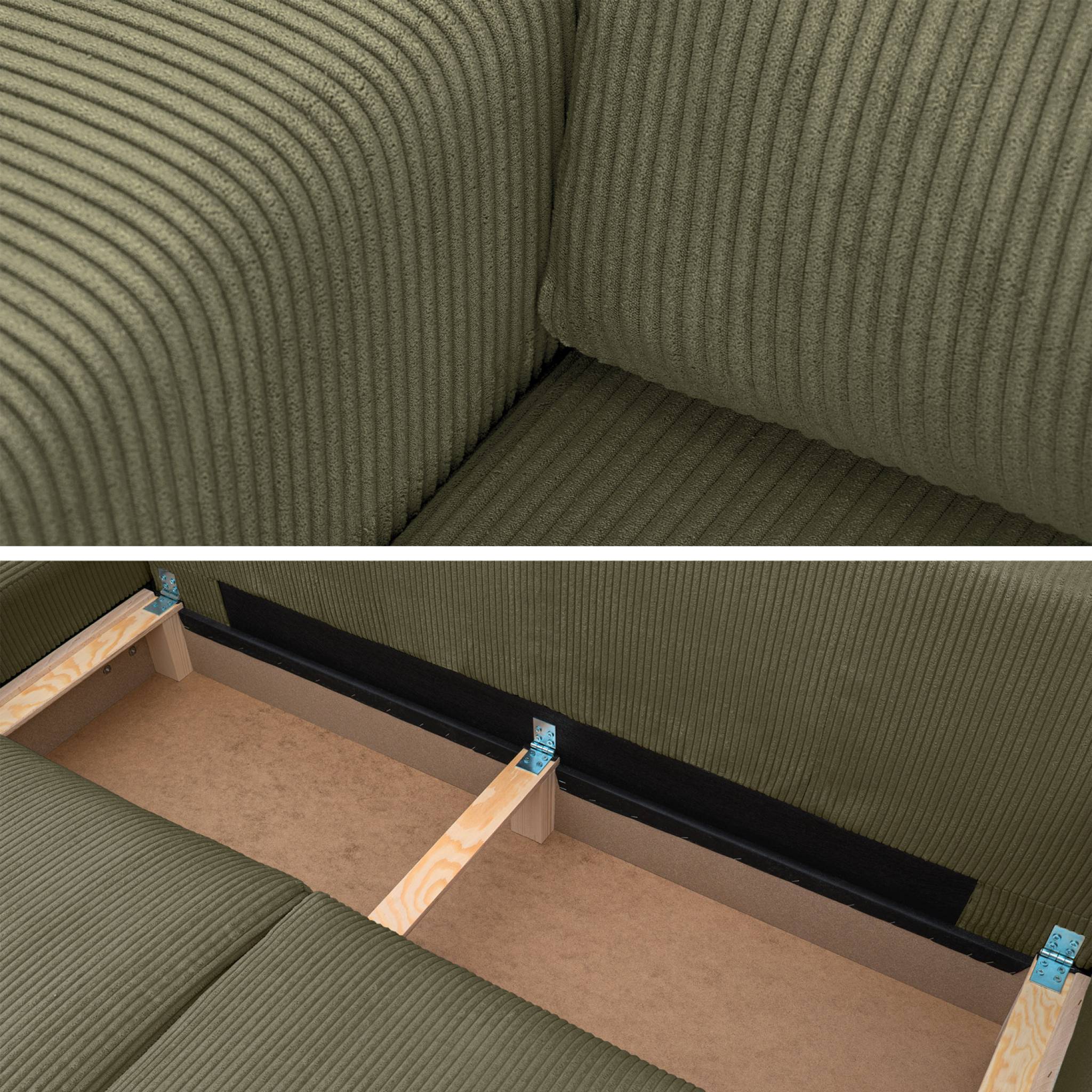 Canapé d'angle convertible réversible 5 places velours côtelé kaki avec coffre de rangement - Theo