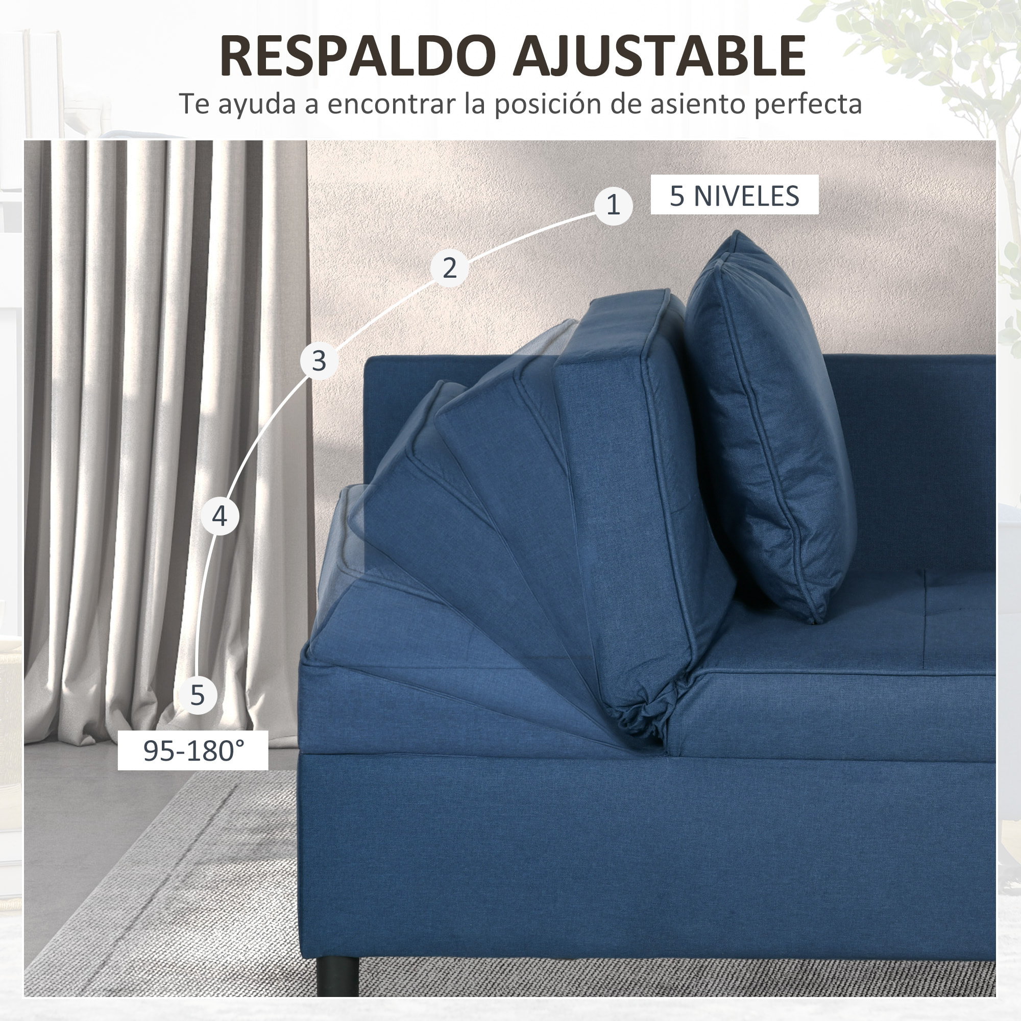 Sofá Cama 3 en 1 Sofá Cama de 1 Plaza con Respaldo Ajustable Sillón Cama Individual con Almohadas para Dormitorio Sala de Estar Apartamento Azul