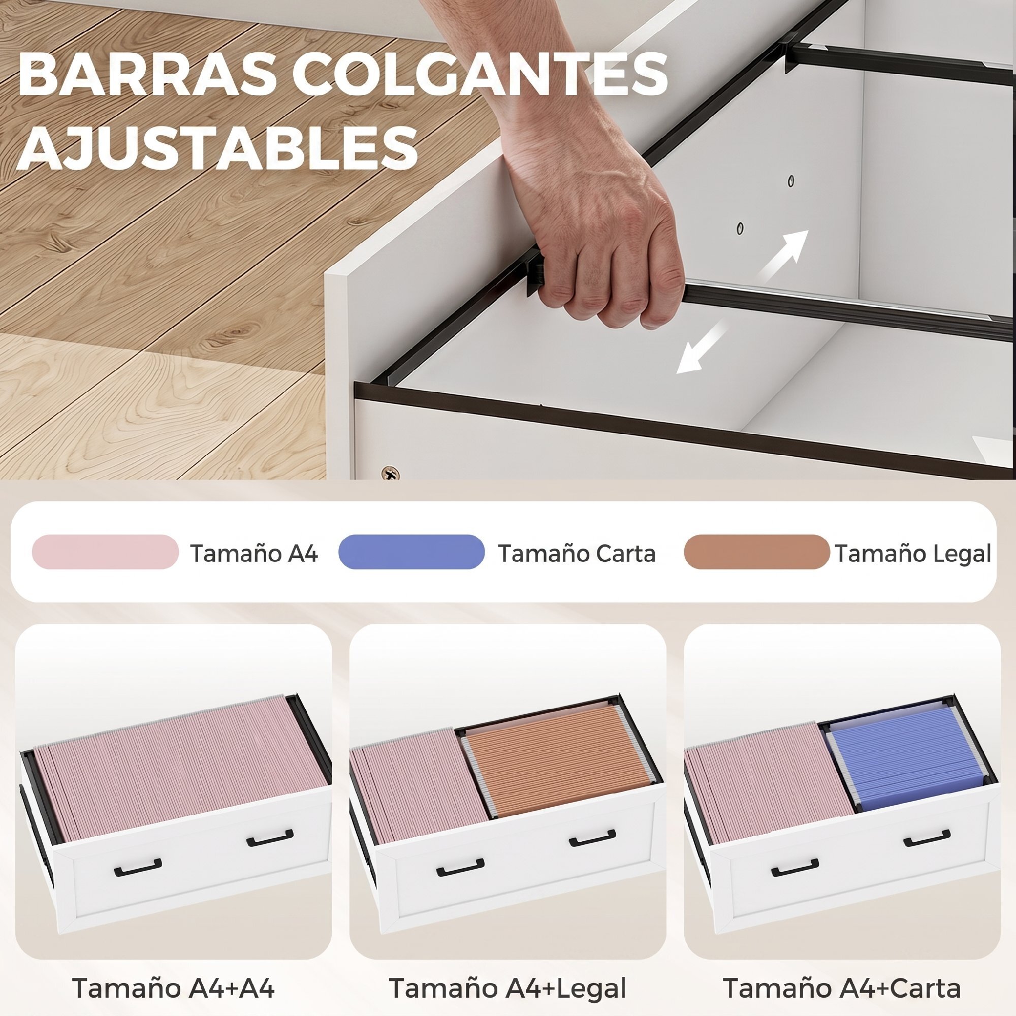 Archivador Vertical con Puertas de Cristal y Cajón, Armario de Oficina con 3 Estantes y Barras Ajustables para Archivos Tamaño A4, Carta y Legal, para Estudio, Salón, 75x40x141 cm, Blanco