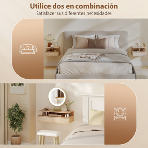 Juego de 2 Mesitas de Noche Flotantes con Cajón, Mesillas de Noche Dormitorio, Montado en la Pared, Estilo Moderno, para Sala de Estar, 35x32x22,5 cm, Roble