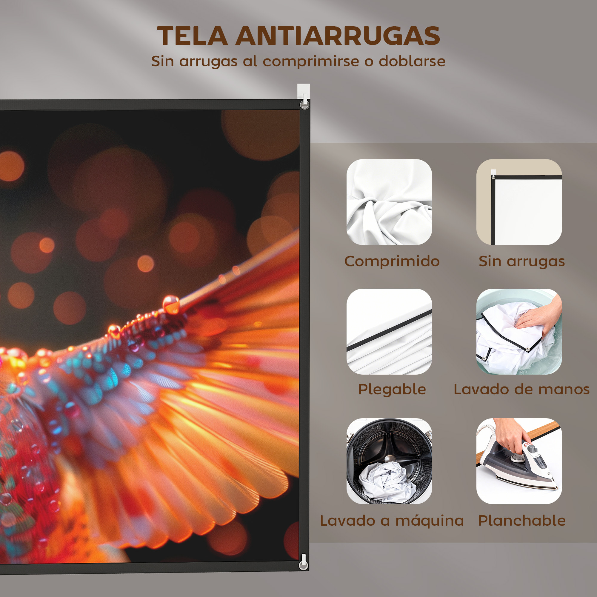 Pantalla de Proyector Manual 120 Pulgadas, Pantalla de Proyección, Formato 16:9, HD 4K/8K, Tela Lavable, para Interior y Exterior, Cine en Casa, Oficina, Patio, Blanco