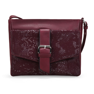 Bolso bandolera burdeos con solapa efecto serpiente