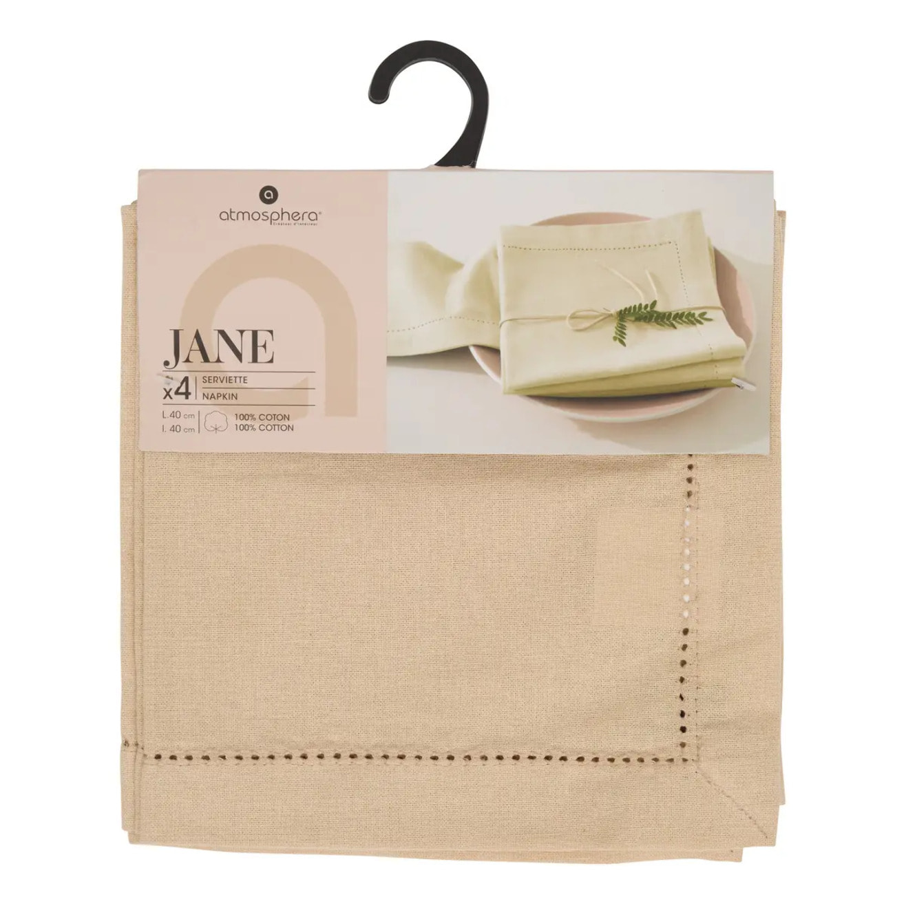 Serviette de table Jane 40x40 beige lin en coton