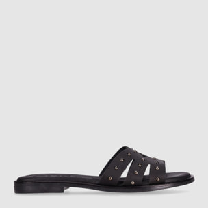 Sandalias de Piel - Negro - Tacón: Bajo