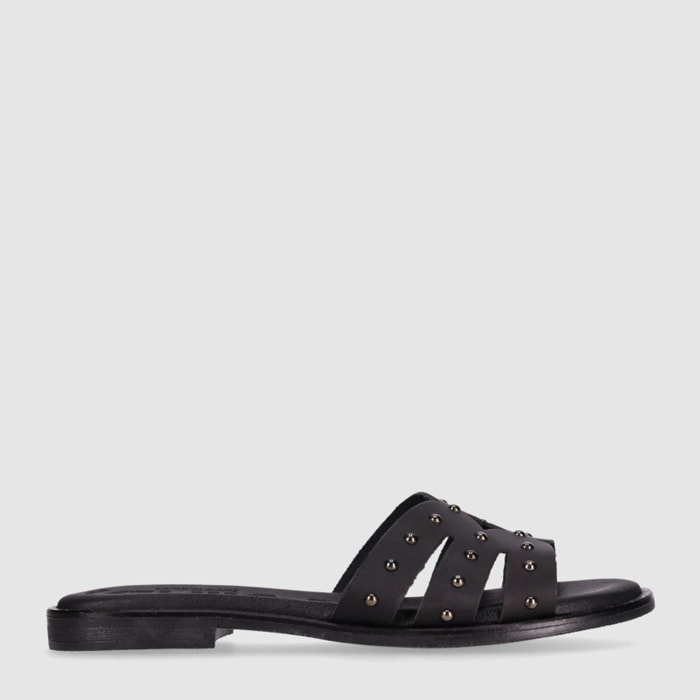 Sandalias de Piel - Negro - Tacón: Bajo