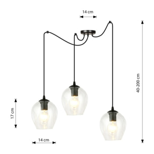 Lampada a sospensione LEVEL con tre diffusori in vetro trasparente