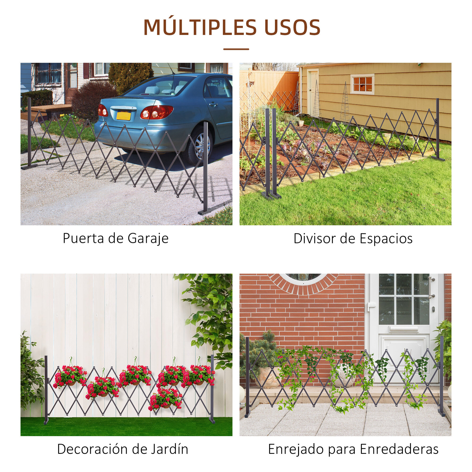 Valla de Jardín Exterior de Aleación de Aluminio Puerta de Jardín Exterior Extensible Valla Metálica para Decoración Terraza Patio 250x31x103,5 cm Café Oscuro