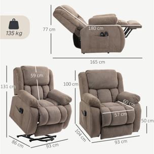 Fauteuil releveur électrique massant chauffant inclinable repose-pieds tissu café