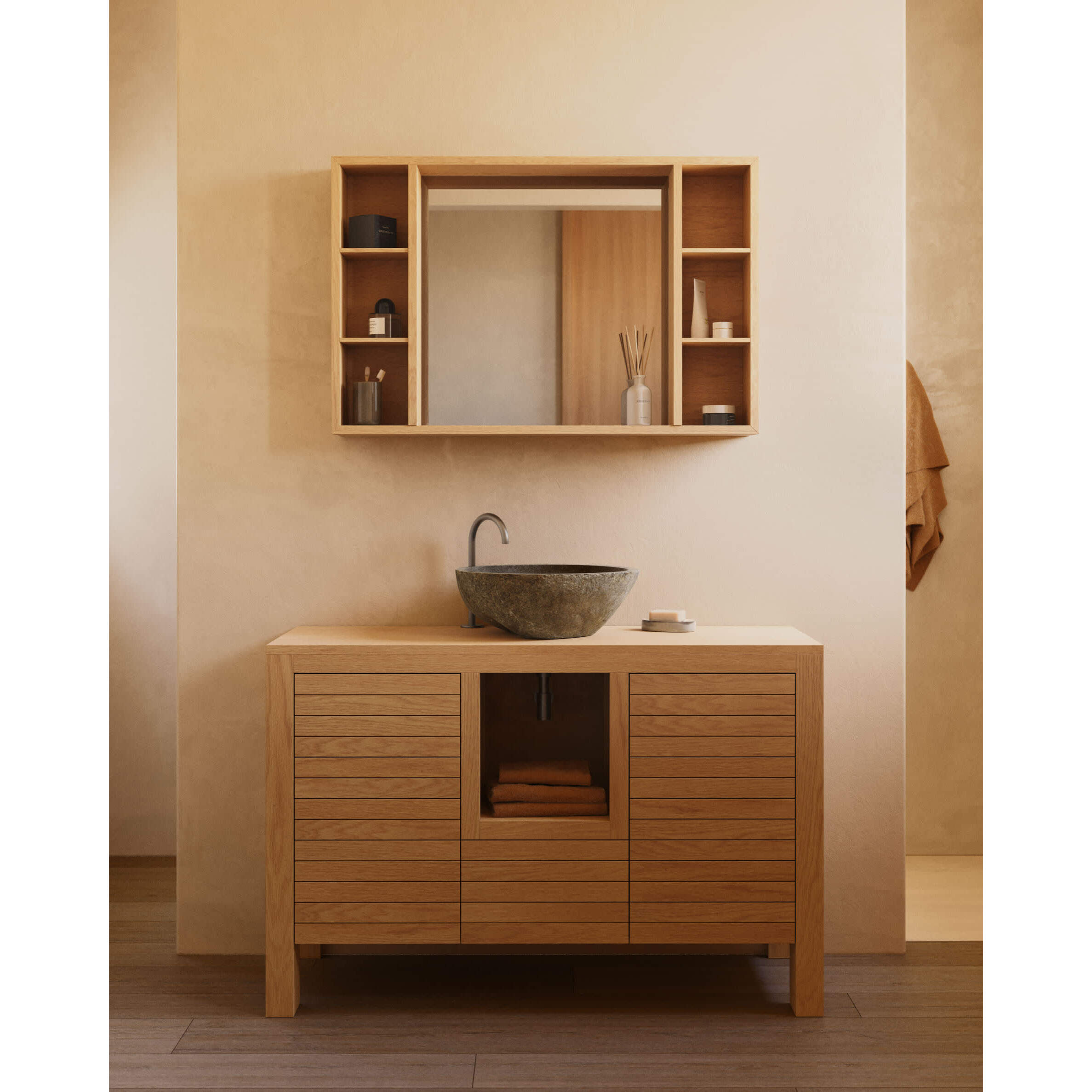 Mueble de baño Neria de madera maciza de teca acabado natural 120 x 45 cm