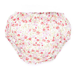 Cubrepañal estampado de flor roja. Elastico en la cintura y en las piernas.