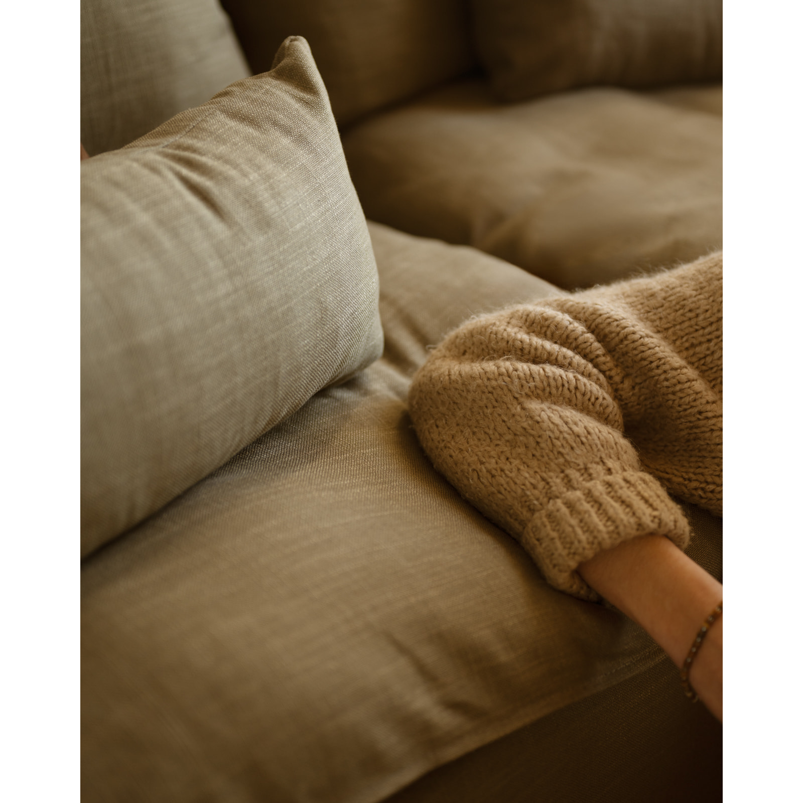 Module en coton et lin avec accoudoir droit déhoussable ton vert de 97x96cm Hauteur: 99 Longueur: 97 Largeur: 96