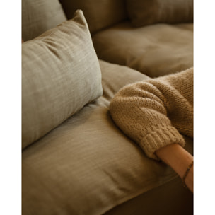 Module en coton et lin avec accoudoir droit déhoussable ton vert de 97x96cm Hauteur: 99 Longueur: 97 Largeur: 96