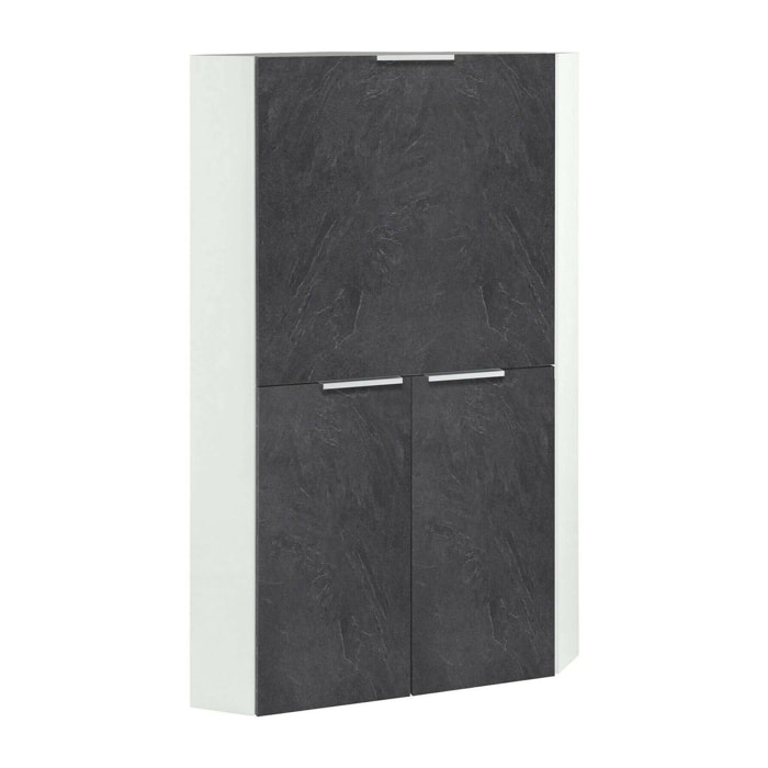 Scrivania Akiro, Mobile ad angolo con scaffali e piano da lavoro, Tavolo multiuso per ufficio, Scrivania salvaspazio, 100% Made in Italy, cm 70x57h140, Bianco e Ardesia