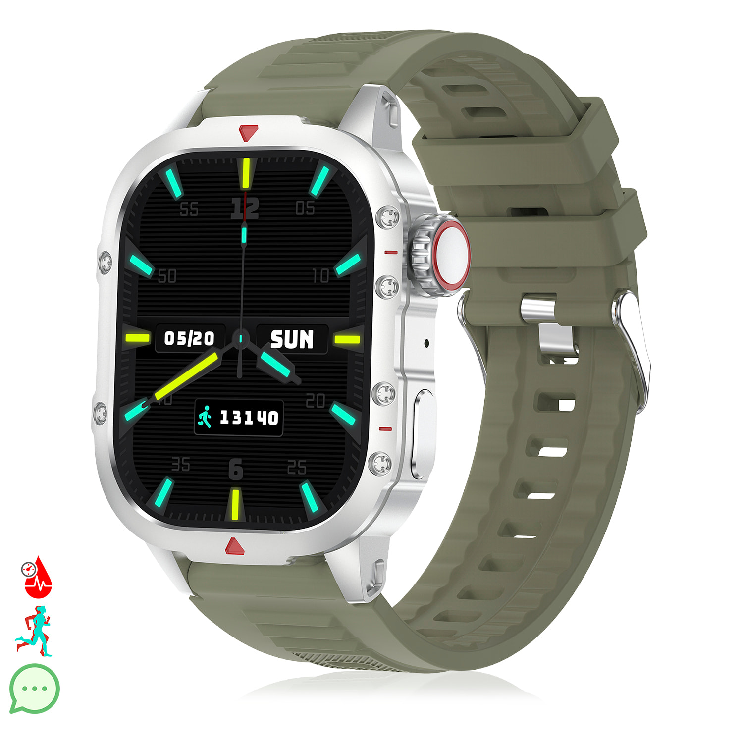 Smartwatch B04 con llamadas BT, notificaciones push. Monitor deportivo y de salud. Corona multifunción.