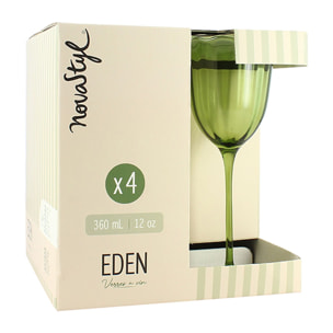 Lot de 4 verres à pieds en verre en forme de fleur 36cl verts EDEN
