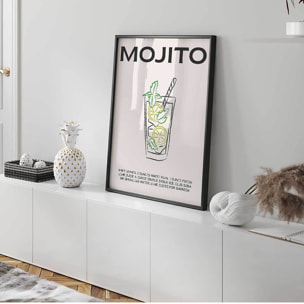 Affiche encadrée mojito illustration Affiche + cadre en métal - Noir