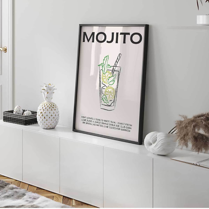 Affiche encadrée mojito illustration Affiche + cadre en métal - Noir