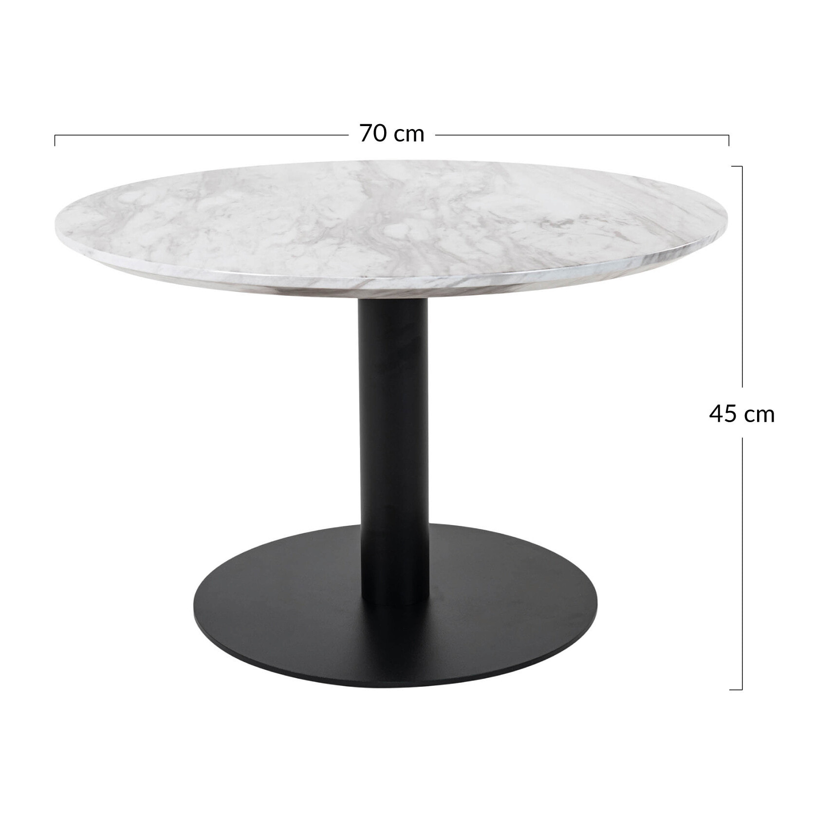 Valverde - table basse ronde - effet marbre - noir - 70 cm - Blanc / Noir