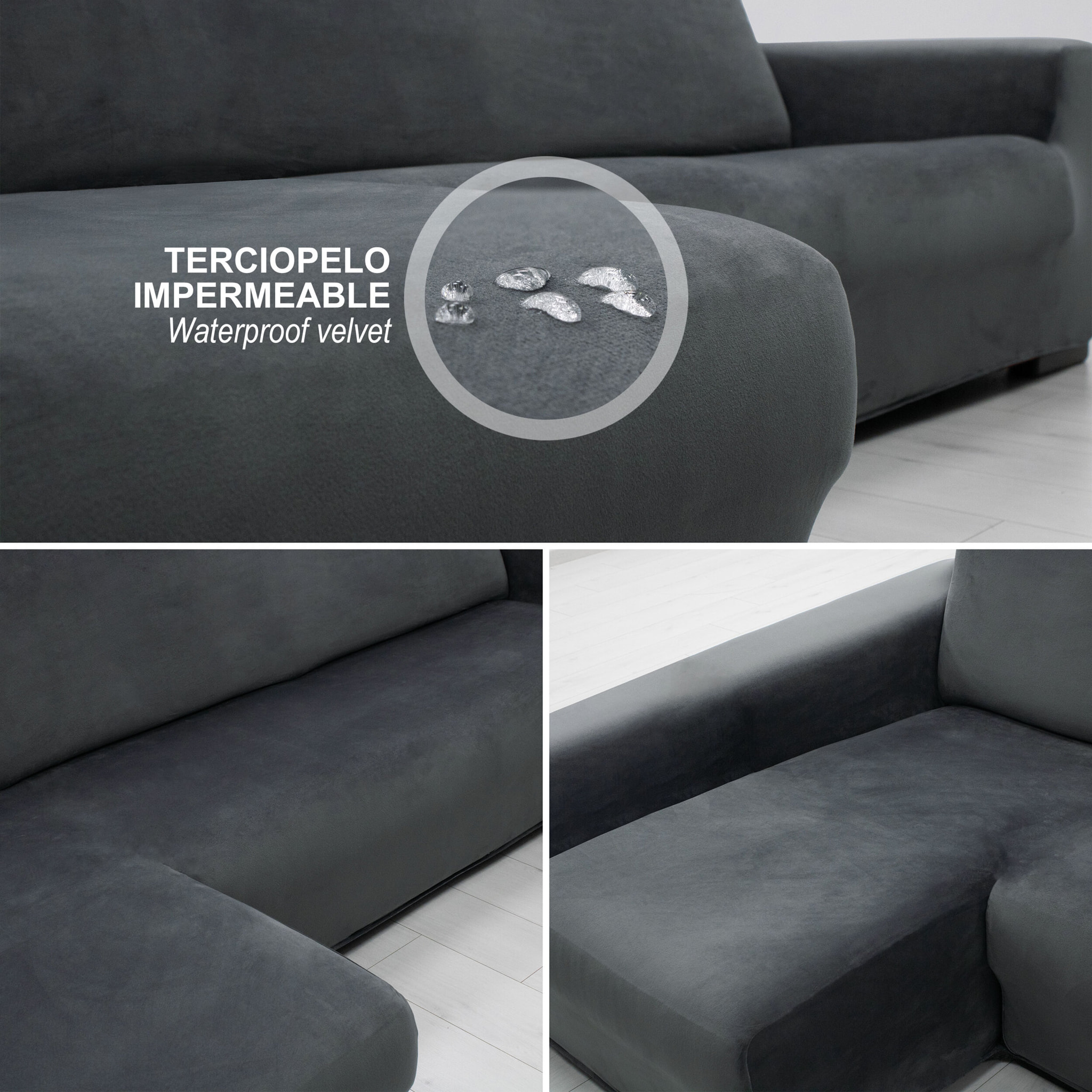 Funda TERCIOPELO ANTI MANCHAS Multi elástica para CHAISE LONGUE modelo VERONICA