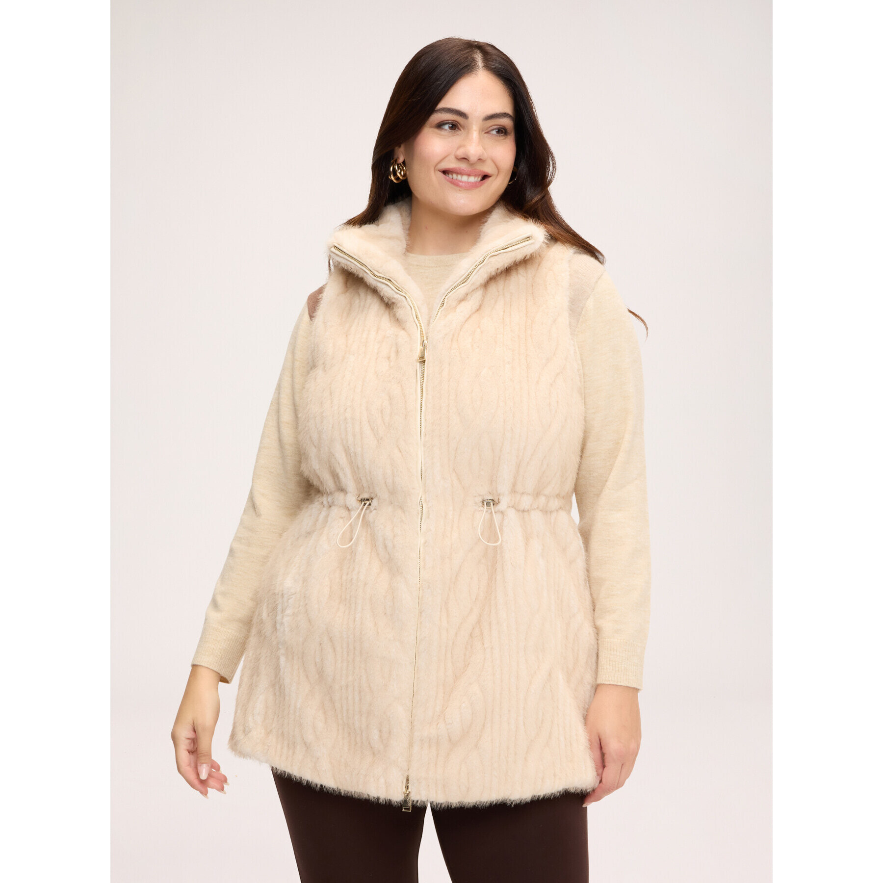 Fiorella Rubino - Gilet lungo in tessuto peluches - Beige