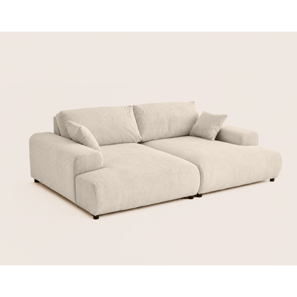 Garance - canapé droit 4 places double méridienne - assise profonde - en velours côtelé - Beige