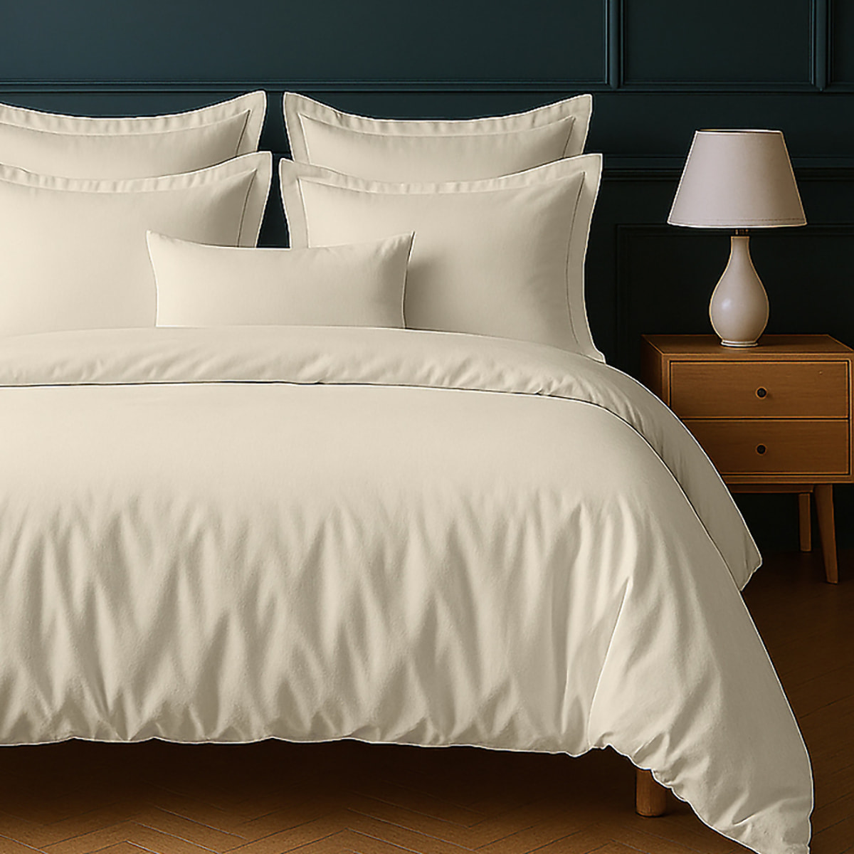 Parure Housse De Couette + 1 taie 100% Coton 57fils Ivoire