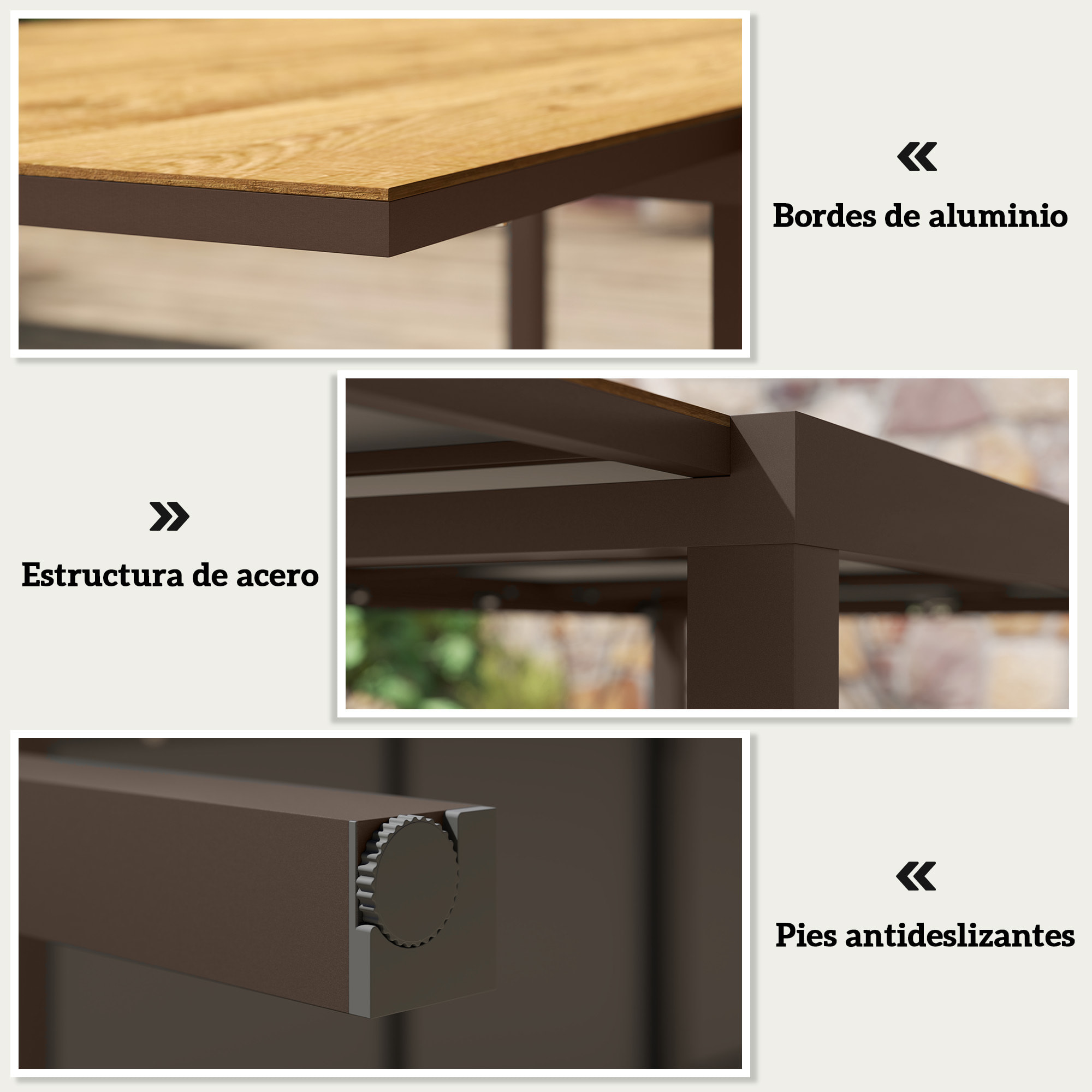 Mesa de Jardín Extensible Mesa de Comedor Exterior Ajustable 160-240 cm con Borde de Aluminio Carga 70 kg Mesa Rectangular para 6-8 Personas para Patio Terraza Marrón